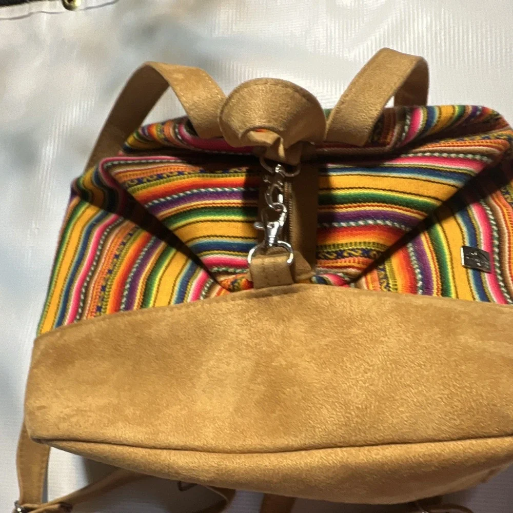 HippieBOHO SUMAK ART Peruvian Aguayo Woven Backpack Faux Suede Machu Picchu 16